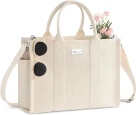 TOPDesign Heavy-Duty Canvas Tote Bag for Women, Adjustable Crossbody Handbag with 6 Pockets, Everything Tote