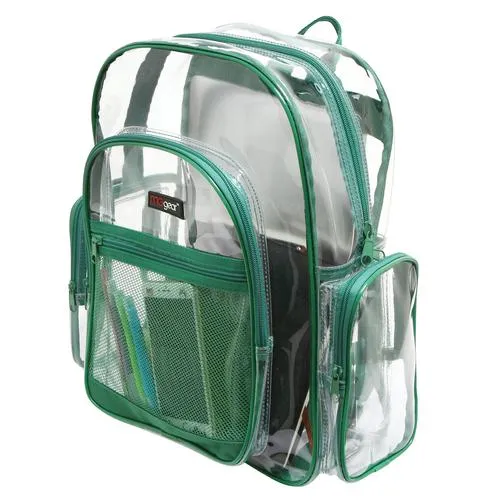 Transparent PVC School Bagpack with Green Trim