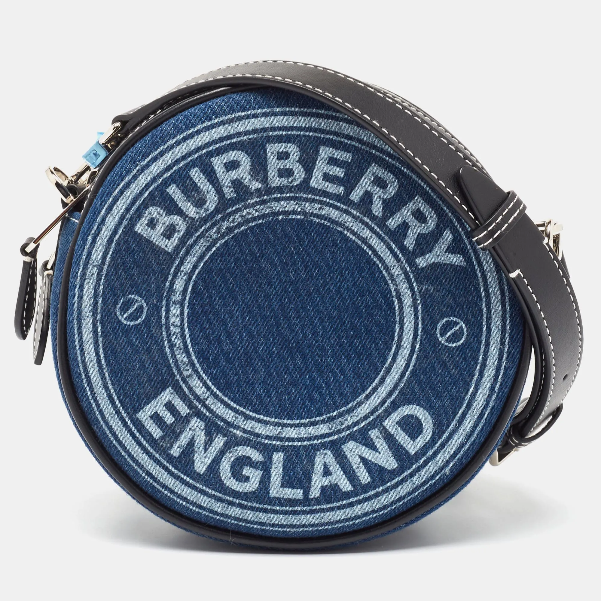 Trendy Inspired Burberry Blue/black Denim And Leather Louise Round Crossbody Bag