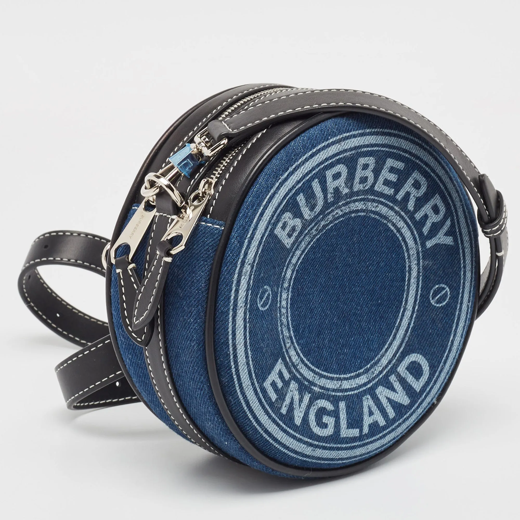 Trendy Inspired Burberry Blue/black Denim And Leather Louise Round Crossbody Bag