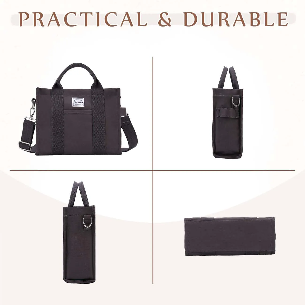 VASCHY Canvas Tote bag, Casual Reusable Work Totes for Women Teachers with Zippers Pockets Crossbody Shoulder Bag Purse