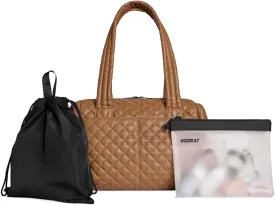 VOORAY Alana Duffel Bag  Quilted Tan, Lightweight Travel Duffel Bag for Women with Laptop Sleeve, Ideal Weekender for Women