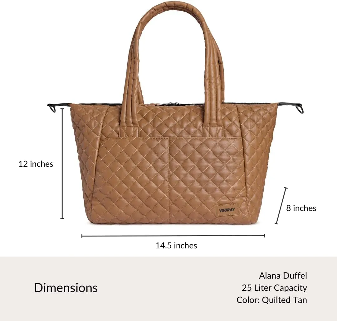 VOORAY Alana Duffel Bag  Quilted Tan, Lightweight Travel Duffel Bag for Women with Laptop Sleeve, Ideal Weekender for Women