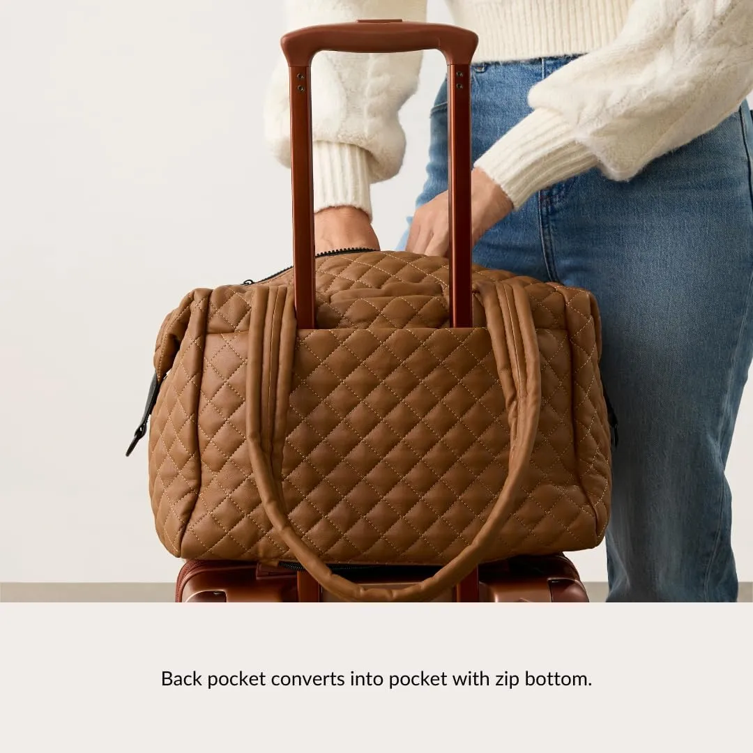 VOORAY Alana Duffel Bag  Quilted Tan, Lightweight Travel Duffel Bag for Women with Laptop Sleeve, Ideal Weekender for Women