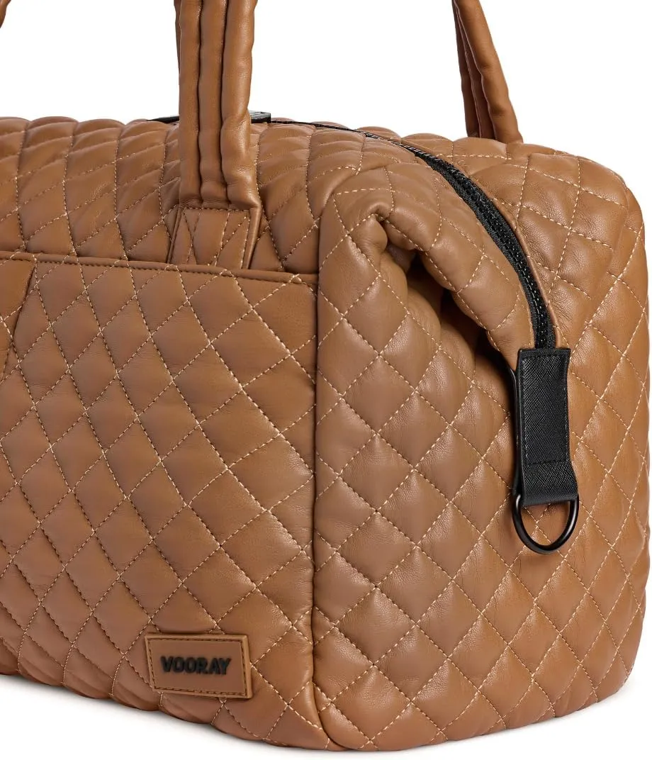 VOORAY Alana Duffel Bag  Quilted Tan, Lightweight Travel Duffel Bag for Women with Laptop Sleeve, Ideal Weekender for Women