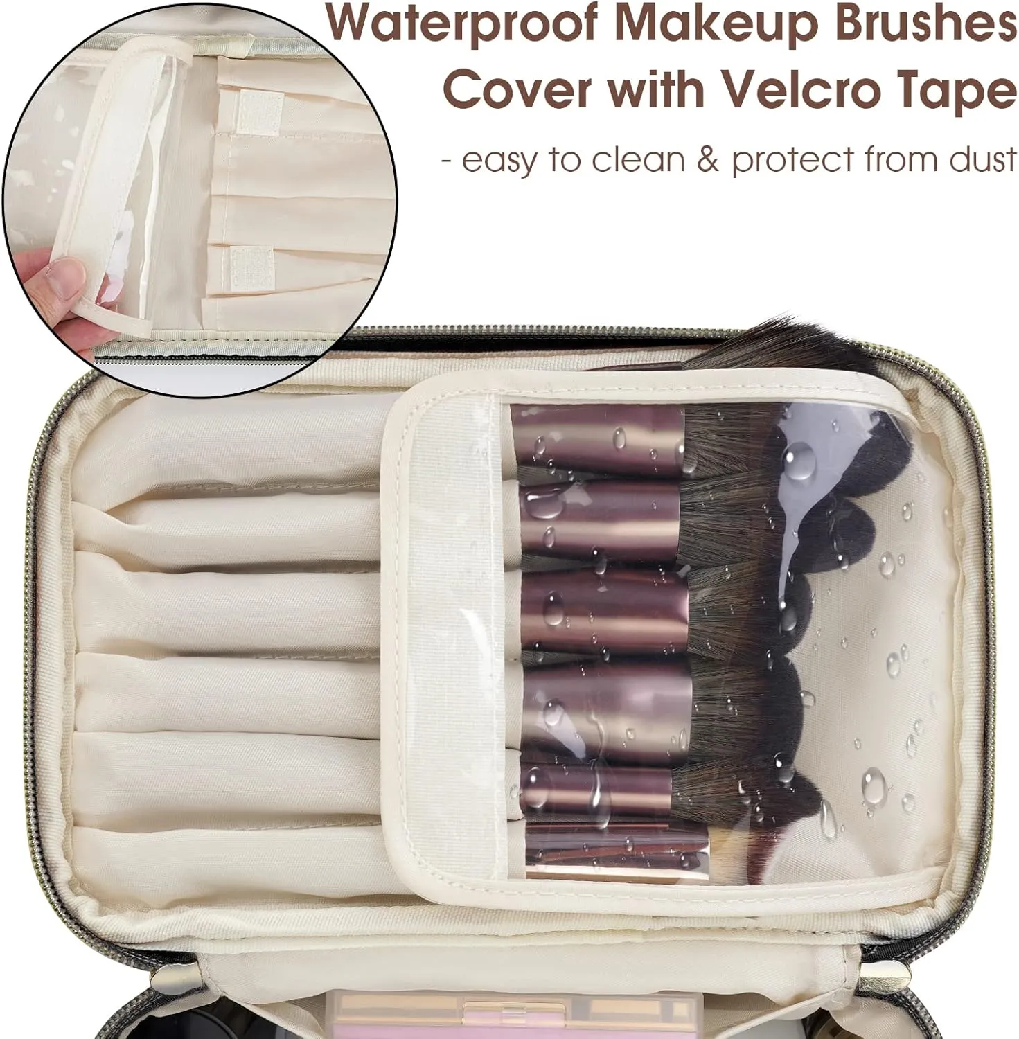 Wandering Nature Makeup Bag, Travel Make Up Organizer Cosmetic Brush Bags Case for Women in Vegan Leather, Black, Patent Pending