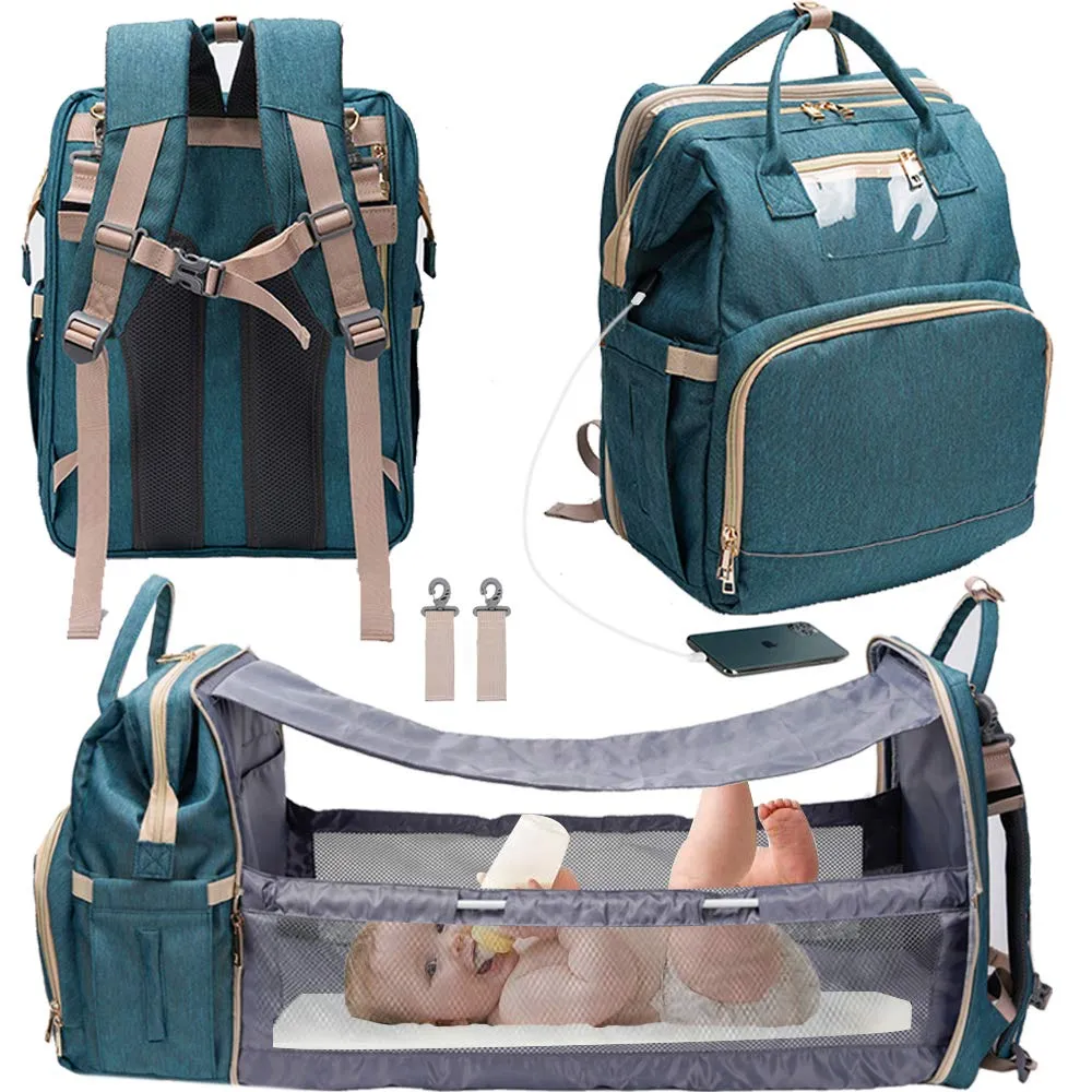 Waterproof Mummy Bag Diaper Bag Travel Backpack Foldable Crib Baby bed