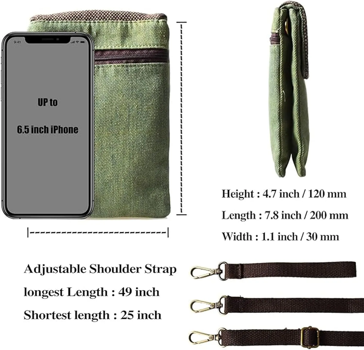 WITERY Small Canvas Cell Phone Purse Wallet- Handmade Cute Cross Body Phone Purse with Adjustable Shoulder Strap