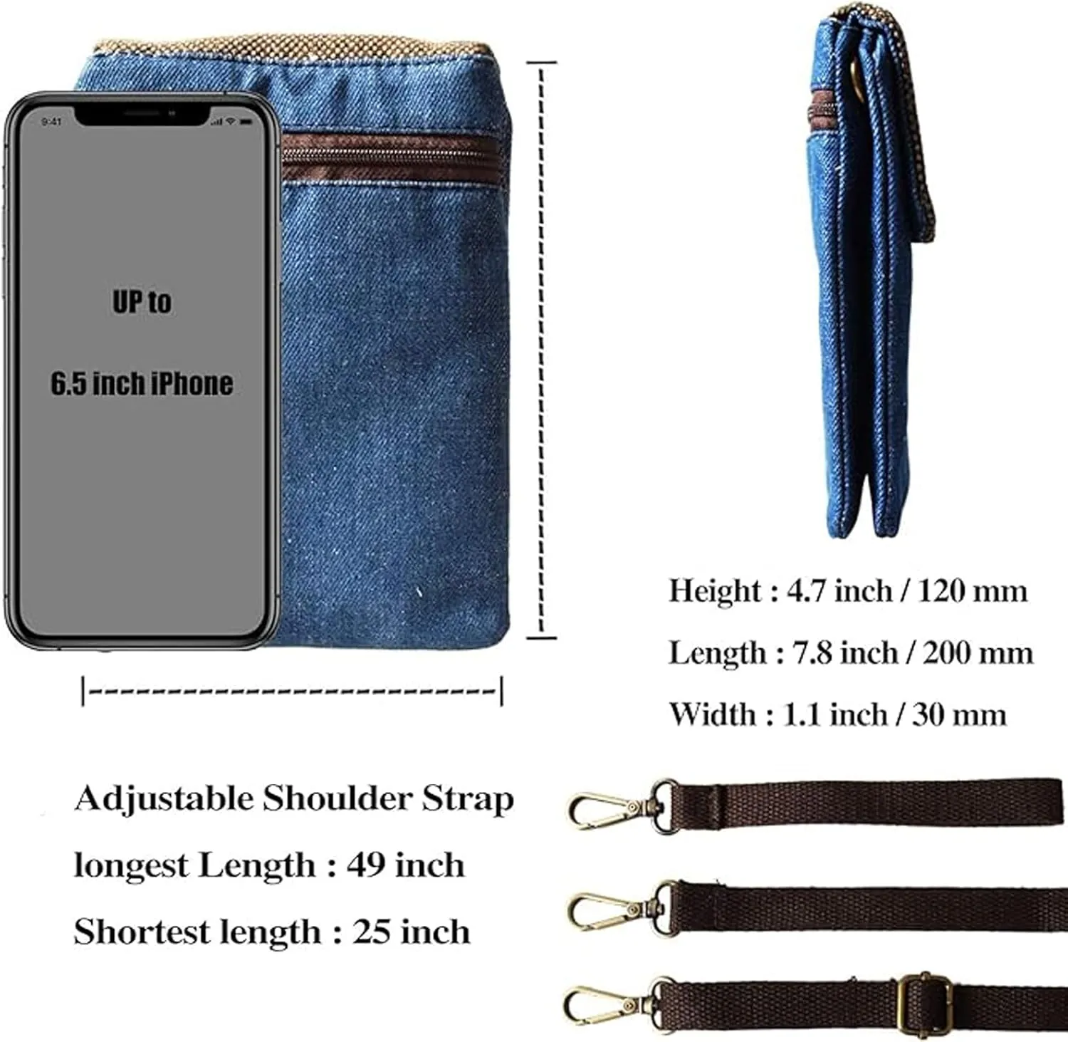 WITERY Small Canvas Cell Phone Purse Wallet- Handmade Cute Cross Body Phone Purse with Adjustable Shoulder Strap