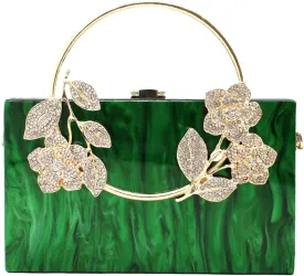 Women Acrylic Evening Clutch Marble Pattern Carved Circle Handle Handbag Square Box Bag for Evening Cocktail Prom