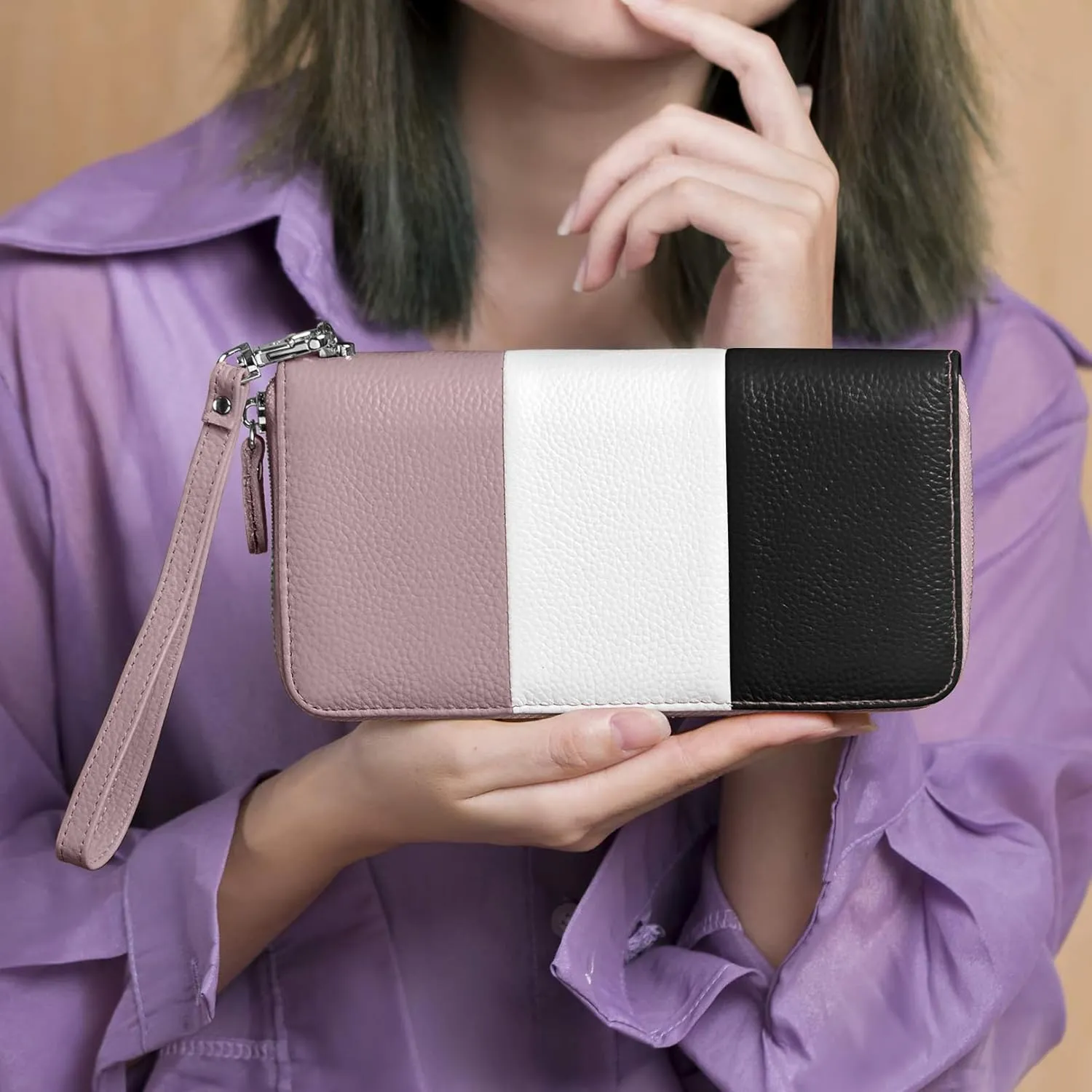 Womens Wallet RFID Blocking Genuine Leather Multi Credit Card Large Capacity Zip Around Clutch Travel Purse Wristlet