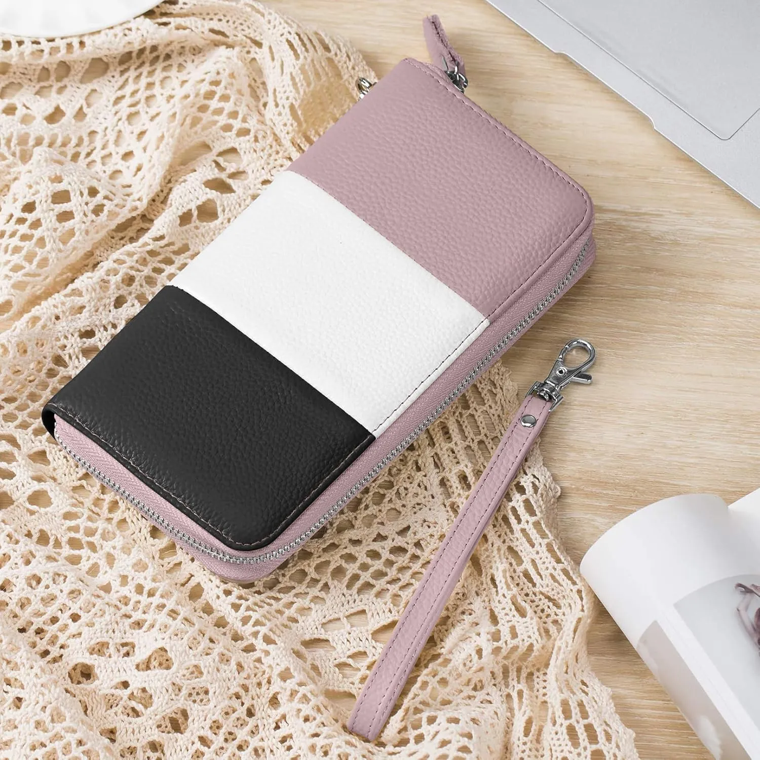 Womens Wallet RFID Blocking Genuine Leather Multi Credit Card Large Capacity Zip Around Clutch Travel Purse Wristlet