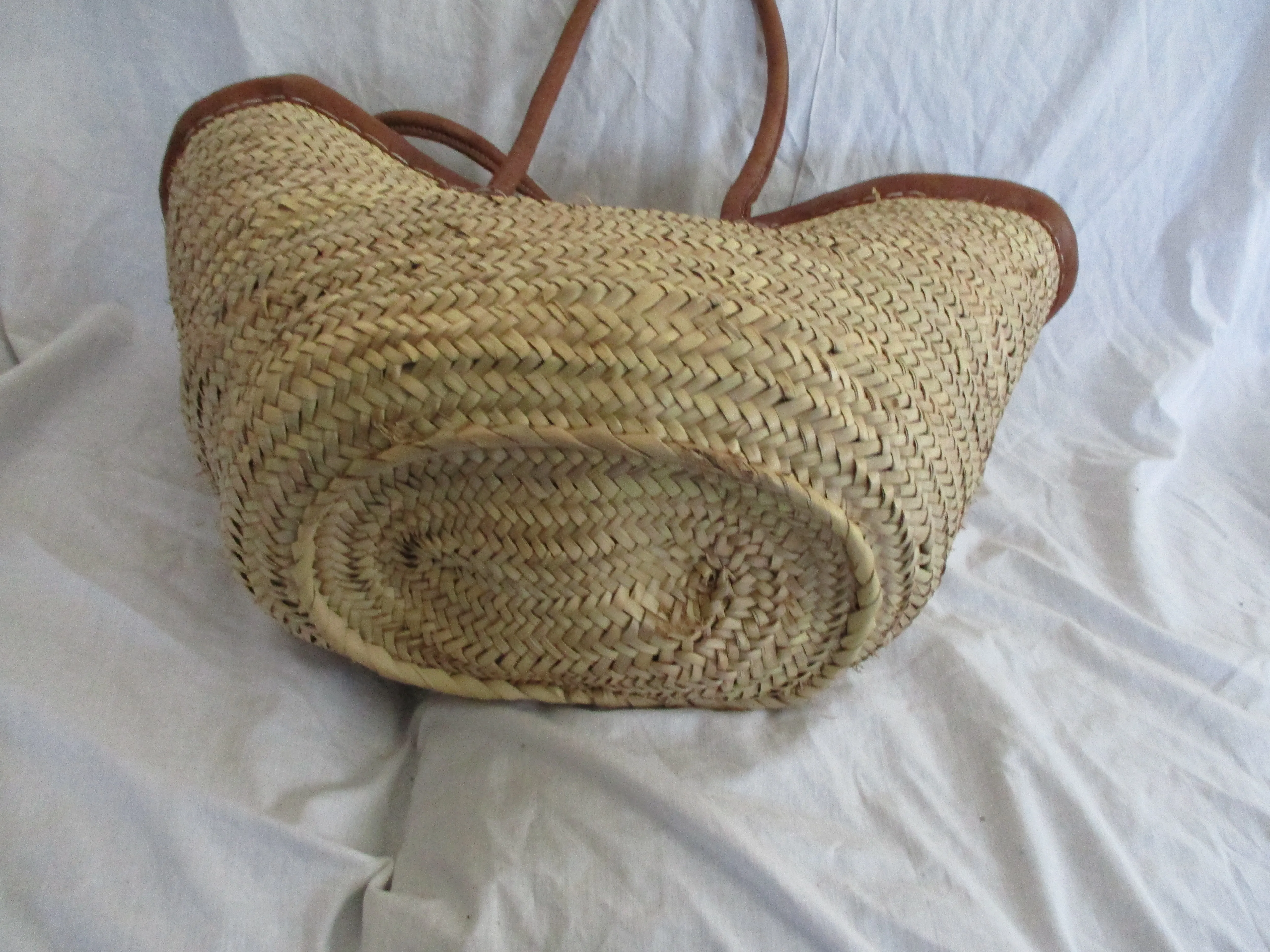 Woven Basket Leather Bucket TOTE Bag NATURAL Shopper Market Summer Purse