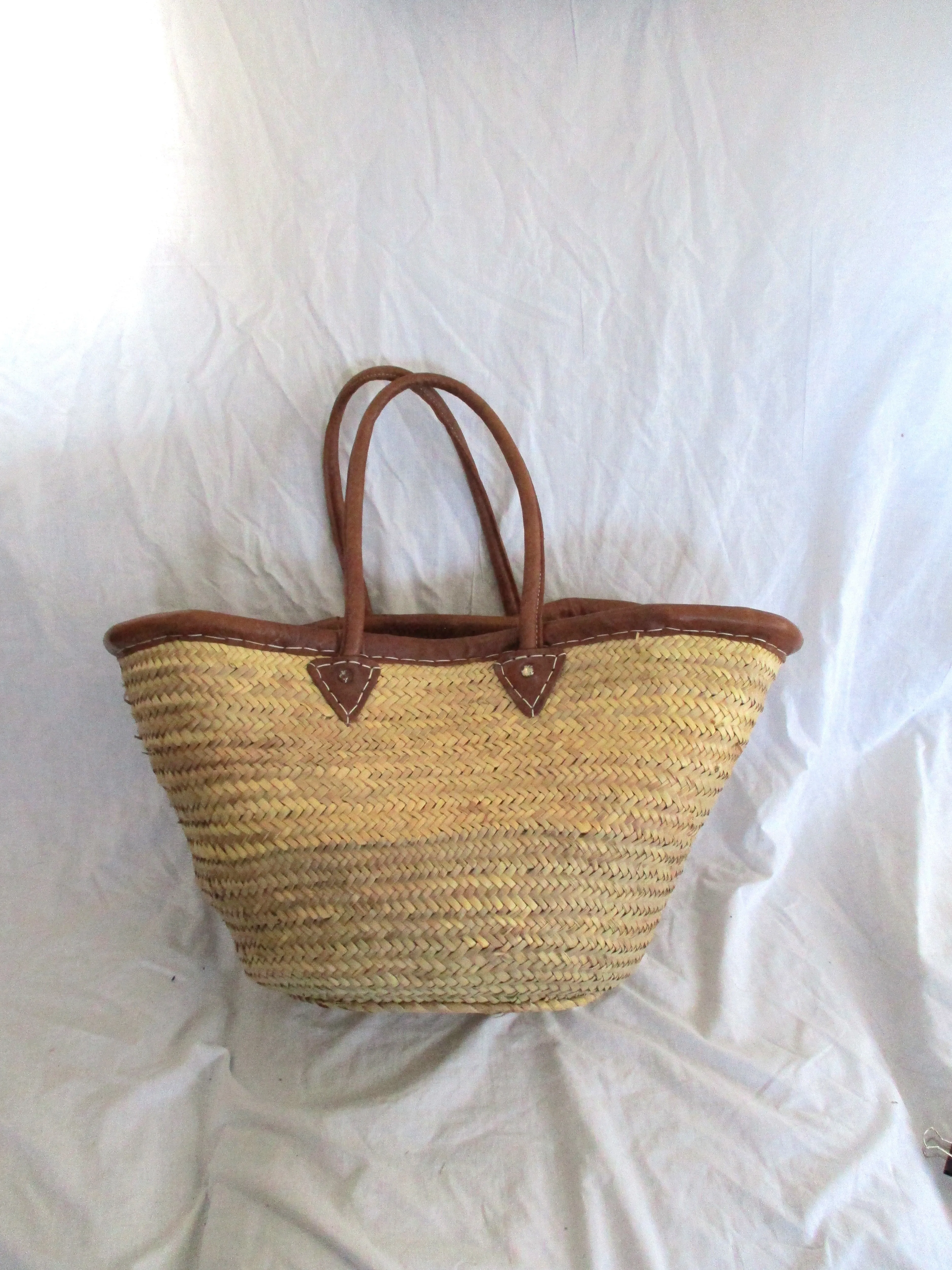 Woven Basket Leather Bucket TOTE Bag NATURAL Shopper Market Summer Purse