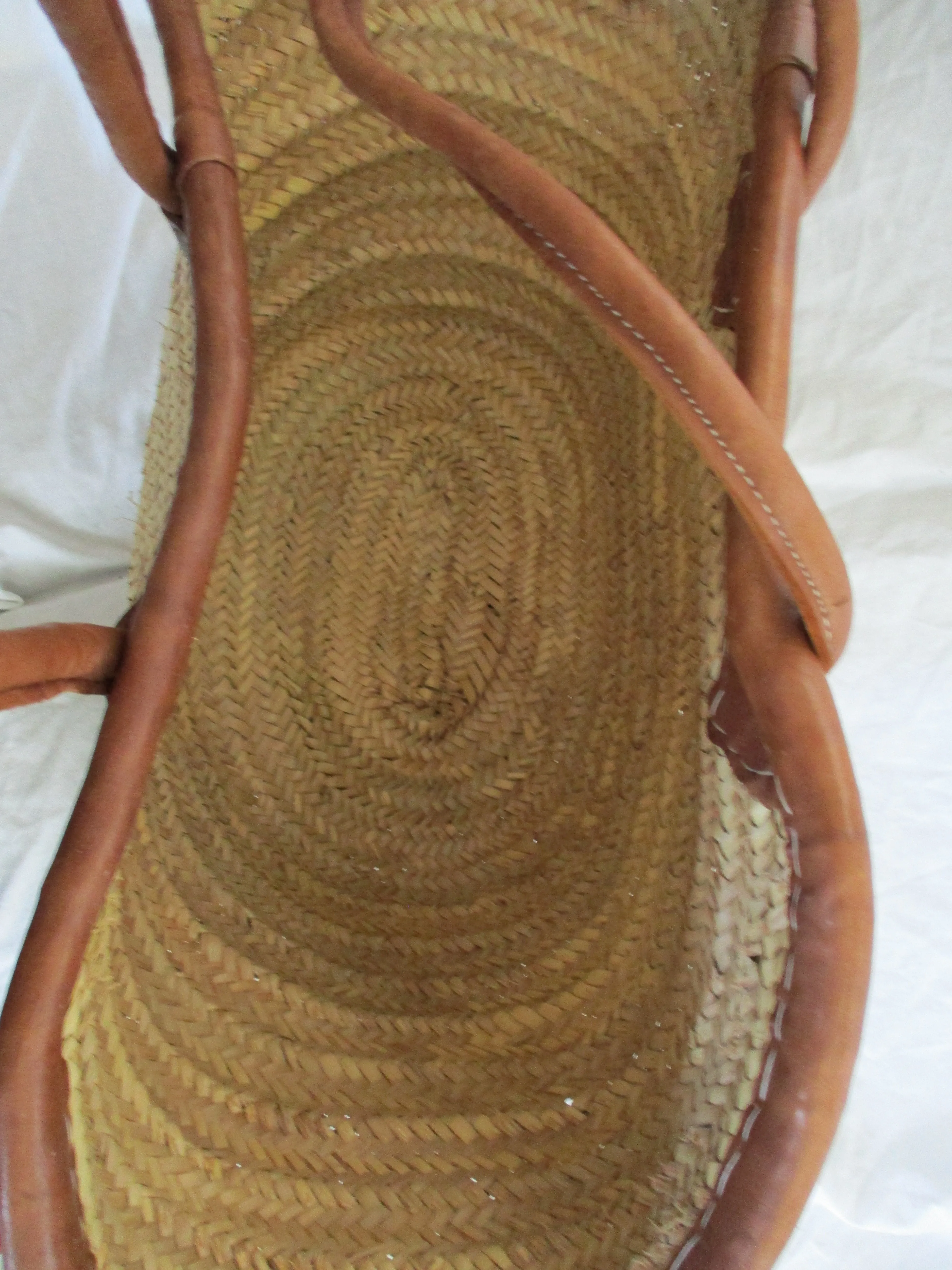 Woven Basket Leather Bucket TOTE Bag NATURAL Shopper Market Summer Purse