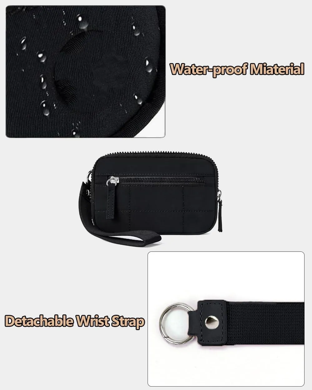 Wristlet Wallets for Women Keychain Wallet with 3 Zipper Purse for Credit Card Holder Wristlet Zip Mini Pouch