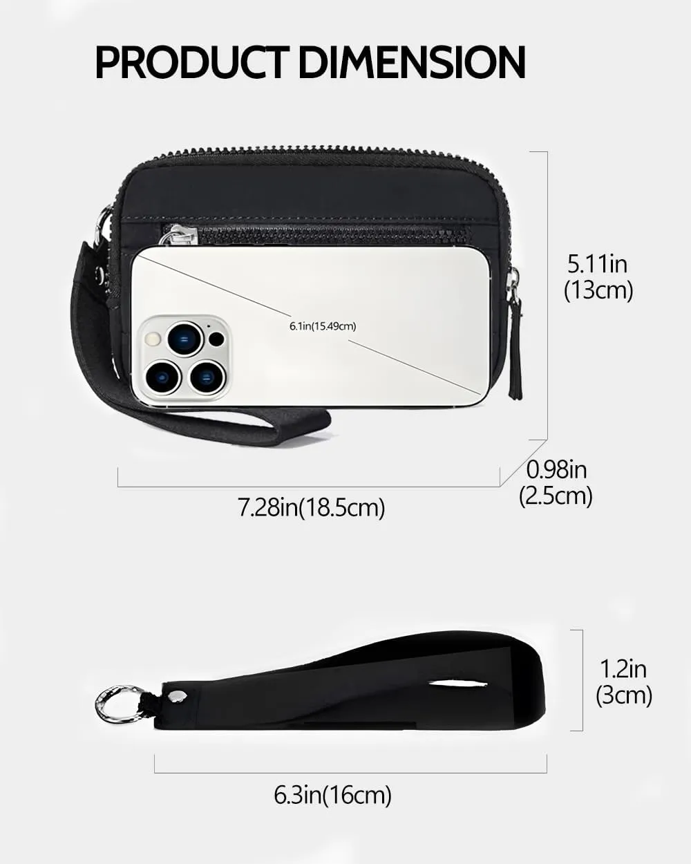 Wristlet Wallets for Women Keychain Wallet with 3 Zipper Purse for Credit Card Holder Wristlet Zip Mini Pouch
