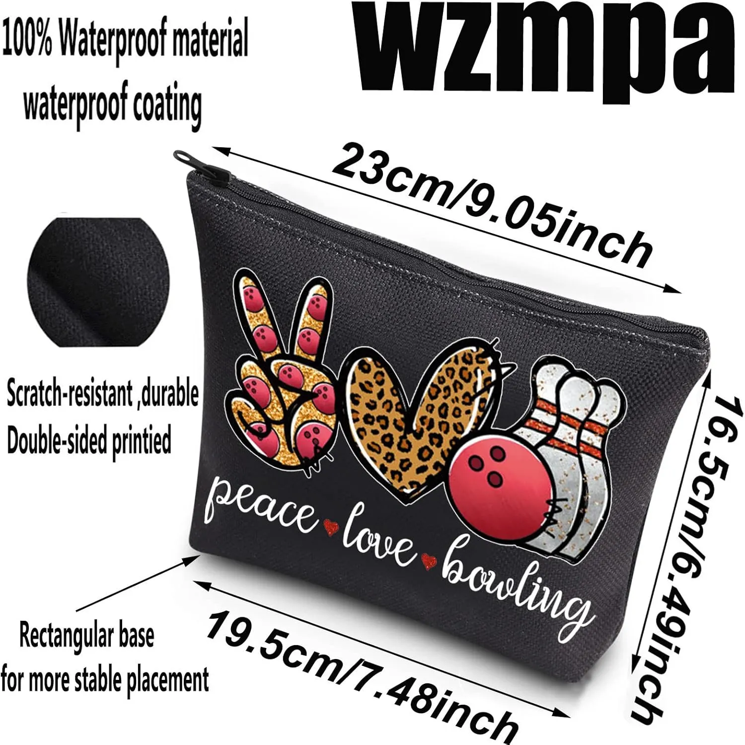 WZMPA Bowling Cosmetic Makeup Bag Bowling Lover Gifts Peace Love Bowling Ball Zipper Pouch For Women Girls (Peace Bowling BL)
