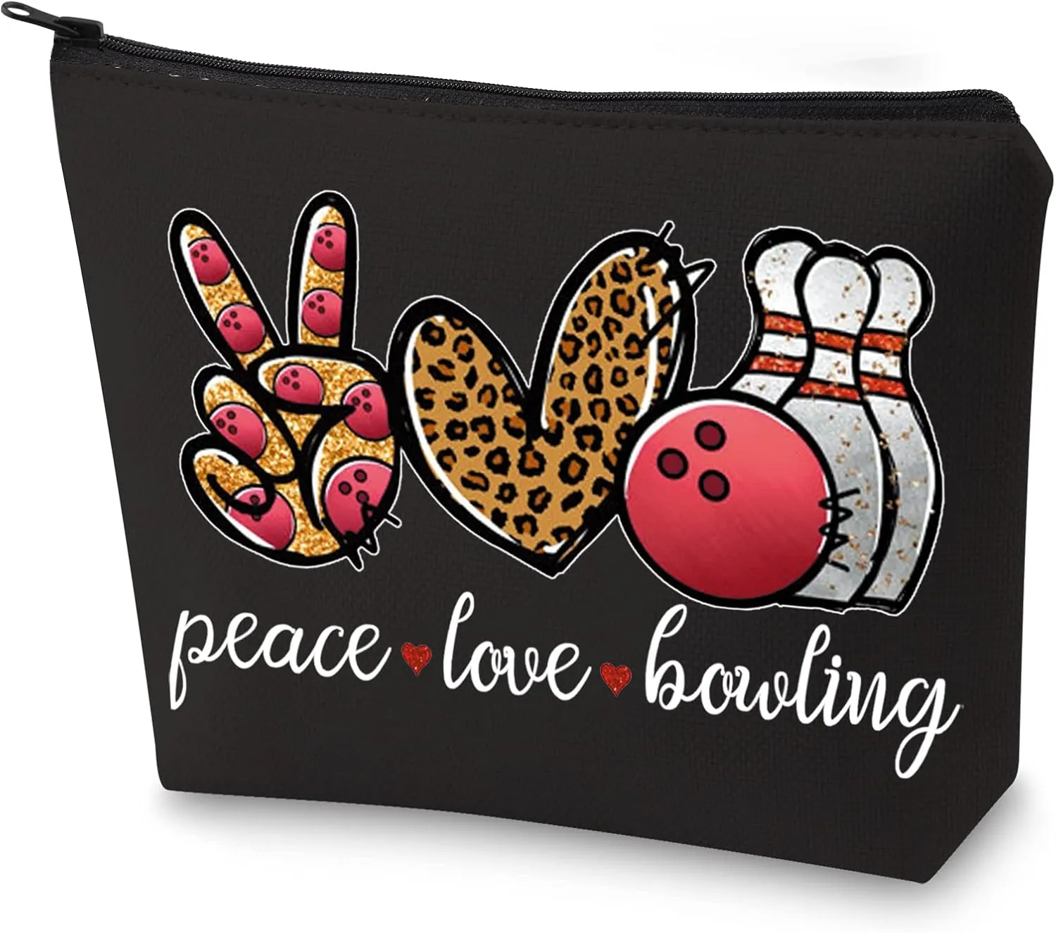 WZMPA Bowling Cosmetic Makeup Bag Bowling Lover Gifts Peace Love Bowling Ball Zipper Pouch For Women Girls (Peace Bowling BL)