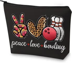 WZMPA Bowling Cosmetic Makeup Bag Bowling Lover Gifts Peace Love Bowling Ball Zipper Pouch For Women Girls (Peace Bowling BL)