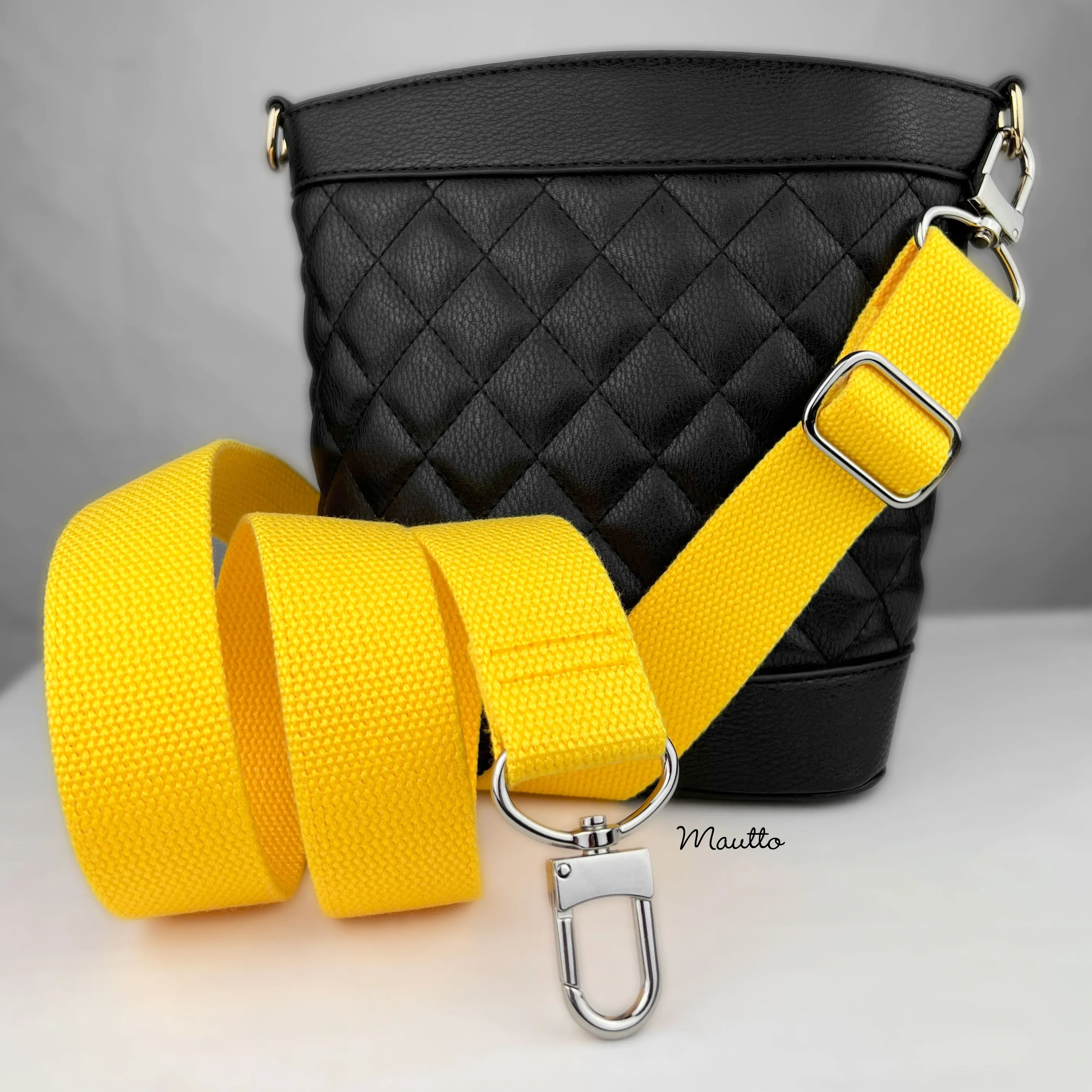 Yellow Heavy-duty Fabric Bag Strap (Adjustable 32-56" Shoulder to Crossbody Length) - Thick Cotton Canvas Woven Material 1.5" Wide