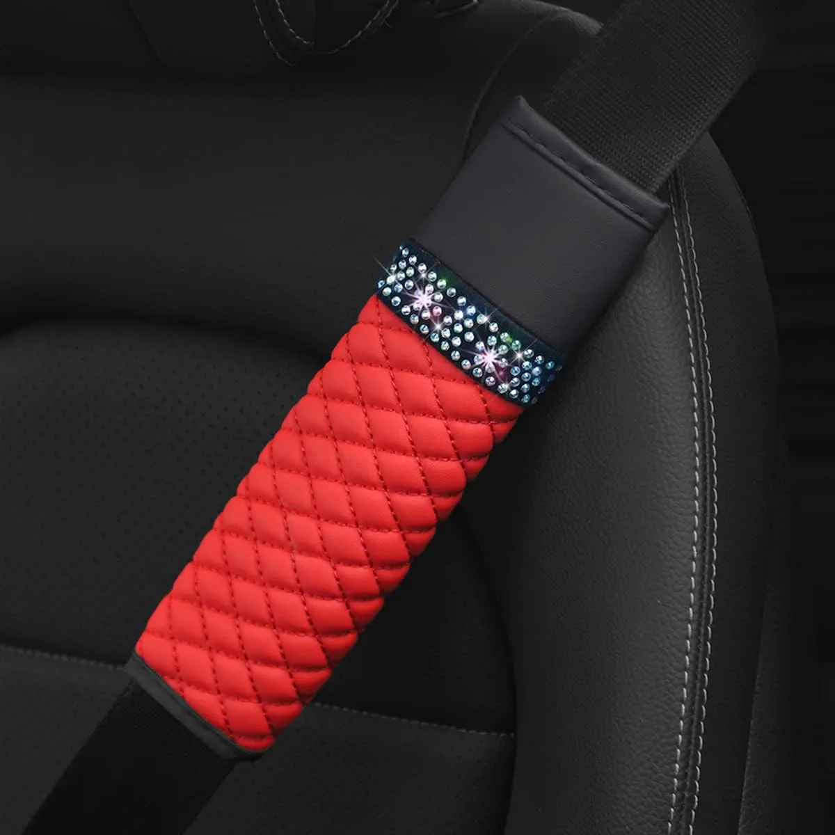 zipelo 2 Pcs Auto Seat Belt Cover, Breathable Leather Shoulder Pads Protect Your Neck, Harness Pads Strap for a More Comfortable Driving, Car Accessories Compatible with Adults Kids (Red)