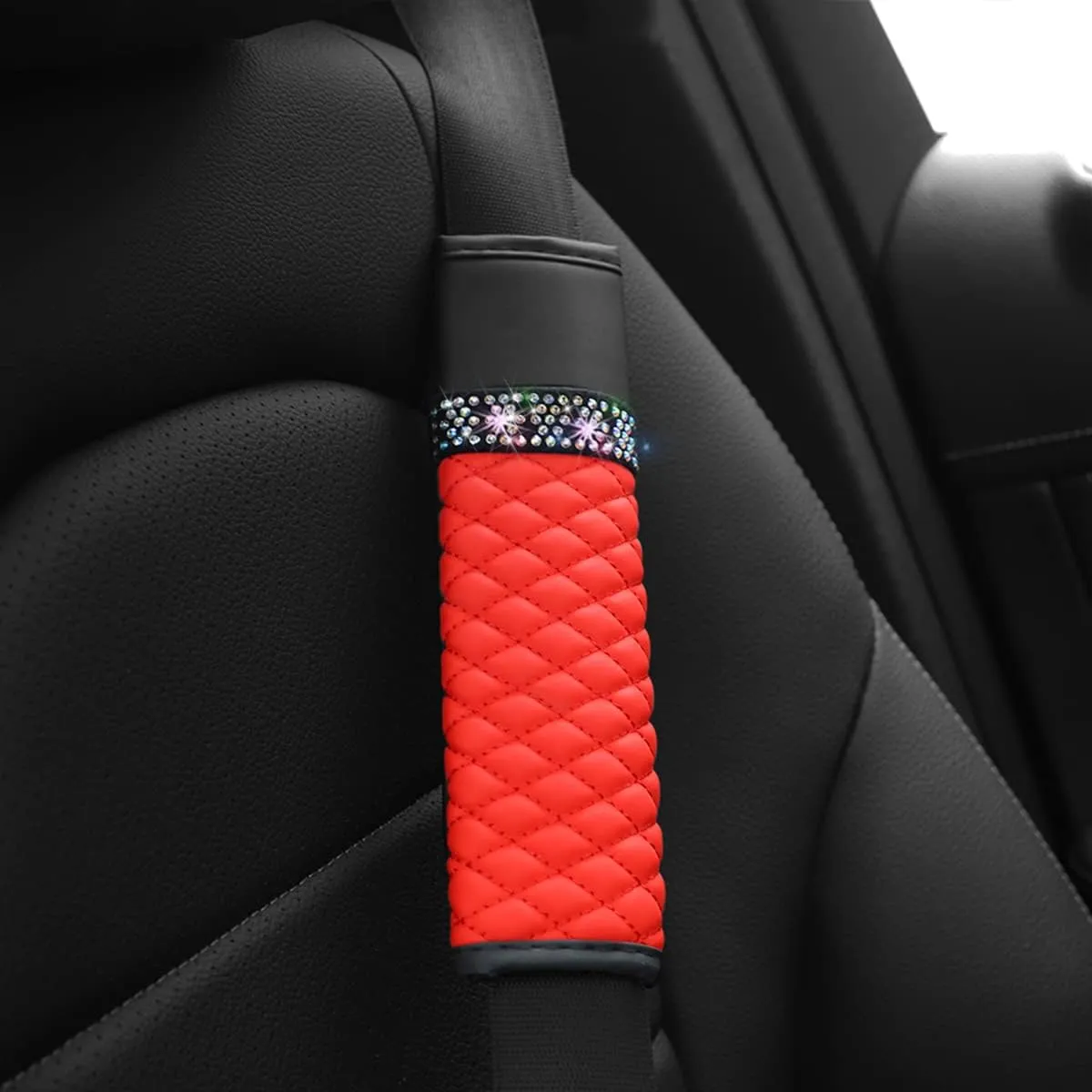 zipelo 2 Pcs Auto Seat Belt Cover, Breathable Leather Shoulder Pads Protect Your Neck, Harness Pads Strap for a More Comfortable Driving, Car Accessories Compatible with Adults Kids (Red)